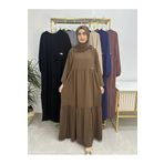 R&S modibone İki Kat Büzgülü Elbise VE ŞALLI Takım .Hijap ,Abaya (Hac Ve Umre Için Uygundur) kahve