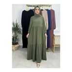 R&S modibone İki Kat Büzgülü Elbise VE ŞALLI Takım .Hijap ,Abaya (Hac Ve Umre Için Uygundur) yeşil