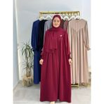R&S Modibone Sallı ,önü V Model Büzgülü Tesettür Elbise Takım ,ferrace,abaya, Hicab,hac ve Umre Için Uygun Bordo - Standart