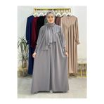 R&S modibone şallı takım,tesettür önü V model büzgülü elbise ,abaya hijab,ferrace hac ve umre ıcınde uygundur gri