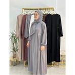 R&S Modibone Şallı ,tesettür Yandan Büzgülü Elbise Takım Jilbab,abaya,hijab ( Hac ve Umre Için ) Gri Renk