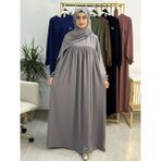 R&S Modibone Şallı ve Üsten Robalı,kemerli Elbise Takım .hijap ,abaya (Hac ve Umre Için Uygundur) Gri - Standart