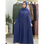 R&S Modibone Şallı ve Üsten Robalı,kemerli Elbise Takım .hijap ,abaya (Hac ve Umre Için Uygundur) Indigo - İndigo - Standart
