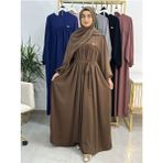 R&S Modibone Şallı ve Üsten Robalı,kemerli Elbise Takım .hijap ,abaya (Hac ve Umre Için Uygundur) Kahve - Kahverengi - Standart