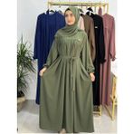 R&S Modibone Şallı ve Üsten Robalı,kemerli Elbise Takım .hijap ,abaya (Hac ve Umre Için Uygundur) Yeşil - Standart