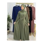 R&S modibone Şallı Ve Üsten Robalı,Kemerli Elbise Takım .Hijap ,Abaya (Hac Ve Umre Için Uygundur) yeşil