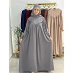 R&S Modibone Tesettür Elbise,önü V Model Büzgülü,sufle Esarpla Takım.hijap ,khimar.hac Umre Için Uygundur Gri - Standart