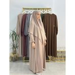 R&S Modibone Yandan Büzgülü Elbise Sufle Esarp Takım Jilbab,abaya,hijab ( Hac ve Umre Için Uygundur) Bej