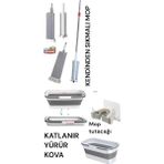 RSC Marketim Katlanır Kova /kendinden Sıkmalı Mop - 1 Adet Yedek Mikrofiber Mop Bezi Hediyeli / Mop Tutacağı - Gri - Beyaz