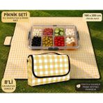 RSC Marketim Piknik Örtüsü Kamp Matı Su Geçirmez 160X205 Piknik Seti Sarı / 8 Bölmeli Kilit Kapaklı Taşınabilir Kahvaltılık Organizer