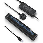 RSHTECH Alüminyum 16 Port USB 3.0 Data Hub Çoğaltıcı 12W 8.3A Tr Adaptör 16 Girişli 100W Güç - Siyah
