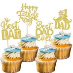 Rsstarxi 24 Paket Mutlu Babalar Günü Cupcake Süsleri Parıltılı Best Dad Ever #1 Baba Cupcake Penaları Aracı İnşaat Kek Süslemeleri Mutlu Babalar Günü Baba Doğum Günü Partisi Malzemeleri Altın