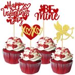 Rsstarxi 24'lü Paket Mutlu Sevgililer Günü Cupcake Toppers Glitter Cupid Love Heart Be Mine Cupcake Seçtikleri Sevgililer Günü Teması Düğün Parti Kek Süslemeleri Malzemeleri Kırmızı