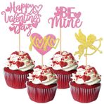 Rsstarxi 24'lü Paket Mutlu Sevgililer Günü Cupcake Toppers Glitter Love Heart Cupid Cupcake Picks Be Mine Kek Süslemeleri Sevgililer Günü Evlilik Yıldönümü Parti Malzemeleri Pembe