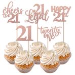 Rsstarxi 30'lu Paket 21. Doğum Günü Cupcake Süsleri Pembe Altın Parıltılı Yirmi Bir Yasal 21. Cupcake Seçimleri 21. Yaş Günü Yıl Dönümü Parti Malzemeleri için 21 Yaş Pasta Süslemeleri