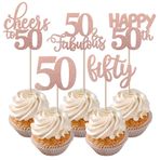 Rsstarxi 30'lu Paket Mutlu 50. Doğum Günü Cupcake Süsleri Pembe Altın Parıltılı Elli Şerefe 50. Yaş Doğum Günü Cupcake Seçimleri 50. Doğum Günü Yıl Dönümü Partisi Pasta Süslemeleri Malzemeleri