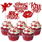 Rsstarxi 30'lu Paket Mutlu Sevgililer Günü Cupcake Süsleri Parıltılı Aşk Kalp Dudak Kiss Me Be Mine Cupcake Seçimleri Sevgililer Günü Temalı Düğün Parti Pasta Süslemeleri Malzemeleri Kırmızı