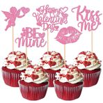 Rsstarxi 30'lu Paket Mutlu Sevgililer Günü Cupcake Süsleri Parıltılı Aşk Kalp Dudak Kiss Me Cupcake Picks Be Mine Kek Süslemeleri Sevgililer Günü Evlilik Yıl Dönümü Parti Malzemeleri Pembe