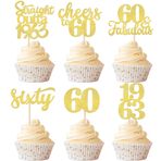 Rsstarxi 36'lı Paket Altın Simli 60. Doğum Günü Cupcake Süsleri Straight Outta 1963 Cupcake Picks Altmış Şerefe 60. Doğum Günü Düğün Yıl Dönümü Parti Pasta Süslemeleri Malzemeleri için