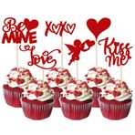 Rsstarxi 36'lı Paket Mutlu Sevgililer Günü Cupcake Toppers Glitter Cupid Love Heart Lip Kiss Me Be Mine Cupcake Seçtikleri Sevgililer Günü Teması Düğün Parti Kek Süslemeleri Malzemeleri Kırmızı