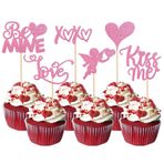 Rsstarxi 36'lı Paket Mutlu Sevgililer Günü Cupcake Toppers Glitter Cupid Love Heart Lip Kiss Me Cupcake Picks Be Mine Kek Süslemeleri Sevgililer Günü Evlilik Yıldönümü Parti Malzemeleri Pembe