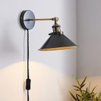 Rsylight 30 cm Retro Metal Rustik Siyah Kablolu Anahtarlı Duvar Aplik