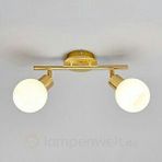 Rsylight Metal Eskitme Kaplama Opal Camlı Tavan Plofyoner 2 Li 180 Derece Hareketli Avize Altın
