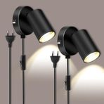 Rsylight Metal Mafsallı Siyah Spot Armatür Aplik Kablolu Fişli Beyaz Led Ampullü Siyah
