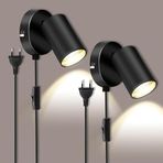 Rsylight Metal Mafsallı Siyah Spot Armatür Aplik Kablolu Fişli Beyaz Led Ampullü