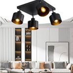 Rsylight Retro Metal 180 Derece Hareketli 4 Lü Kare Dekorarif Tavan Plofyoner Avize Siyah