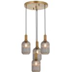 Rsylight Retro Metal Eskitme Kaplama Bal Opal Camlı 4 Lü Dekoratif Sarkıt Avize