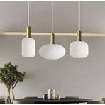 Rsylight Rustik Dekoratif Metal Modern Masa Üstü Eskitme Kaplama Beyaz Opal Camlı 3 Lü Avize Altın