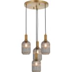Rsylight Ryslight Retro metal eskitme kaplama 4 lü füme camlı dekoratif vintage sarkıt avize