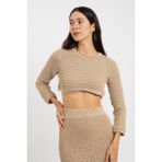 Rtd&vld Kadın Crop File Triko Kazak Bej - M