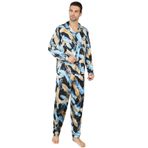 RuanMM Erkek pijama seti, saten, uzun kollu, ipeksi pijama, düğmeli birinci sınıf gecelik, çok renkli, ipeksi erkek pijama takımı, Çok Renkli 03, L