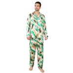 RuanMM Erkek pijama seti, saten, uzun kollu, ipeksi pijama, düğmeli birinci sınıf gecelik, çok renkli, ipeksi erkek pijama takımı, Çok Renkli 04, XXL