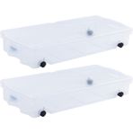 Rubbermaid Yatak tekerlekli saklama kutusu altında, 68 Qt, 2'li paket, çift menteşeli kapaklı ve sağlam tekerlekli plastik kaplar, dar alanlar için görünür organizasyon