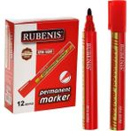Rubenis Markör Kalem Kesik Uç Permanent Kırmızı 12'li Kutu