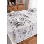 Rubi Porselen Vintage Blue Desenli Modern Masa Örtüsü Runner - Keten Masa Runner 40X140 cm - 40 x 140 - Lacivert
