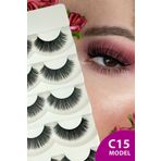 ruby face Doğal Görünümlü İpek Bütün 5li Takma Kirpik Seti- 5 Çift Gerçek Takma Kirpik- Model: C15