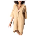 RUBYSTARS CAMEL PÜSKÜL DETAY ORGANİK BOYALI SALAŞ GÖMLEK ELBİSE CAMEL S starNM204