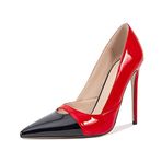 Rugan Dantel Burun Stiletto Slip-On Kadın Ayakkabısı, Yüksek Topuklu El Yapımı Parti Pompaları Kadınlar için Büyük Beden Zhh1032s, Kırmızı, 35 EU