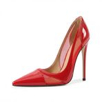 Rugan Dantel Burun Stiletto Slip-On Kadın Ayakkabısı, Yüksek Topuklu El Yapımı Parti Pompaları Kadınlar için Büyük Beden Zhh1052s, Kırmızı, 41 EU