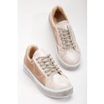 Rugan Taban Bağcık Taşlı Gümüş Nude Kadın Spor Ayakkabı