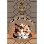 Rugmood Modern Kapı Süsü Kahverengi Zemin Hoşgeldiniz Kedi Dış Mekan Kapı Süsü