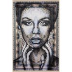 rugs modern Bej Gri Temalı Motifli Soyut Kadın Portre Desenli Kreatif Modern Dekoratif Halı 2507, 100 x 150