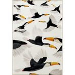 rugs modern Bej Temalı Uçan Siyah Tukan Kuşu Sürüsü Desenli Kreatif Modern Dekoratif Halı 2285, 80 x 200