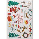 rugs modern Bej Yılbaşı Temalı Merry Christmas Yazılı Süs Noel Baba Geyik Desen Modern Dekoratif Halı 2246, 150 x 300