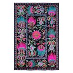 rugs modern Berlin Suzani Fuşya Çok Renkli Siyah Etnik Desen Dekoratif Halı 1702, 100 x 250