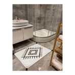 rugs modern Beyaz Siyah Etnik Boho Stil Püsküllü Dokuma Banyo Paspası 90×57, 90 x 57